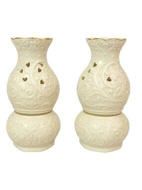 Set of 2 Vintage Pierced Porcelain Oil / Wax Warmers | Ivory Ceramic Diffusers